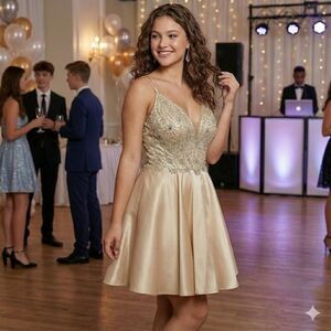 NWT Size 11 GB Embellished Champagne Gold Mini Dress